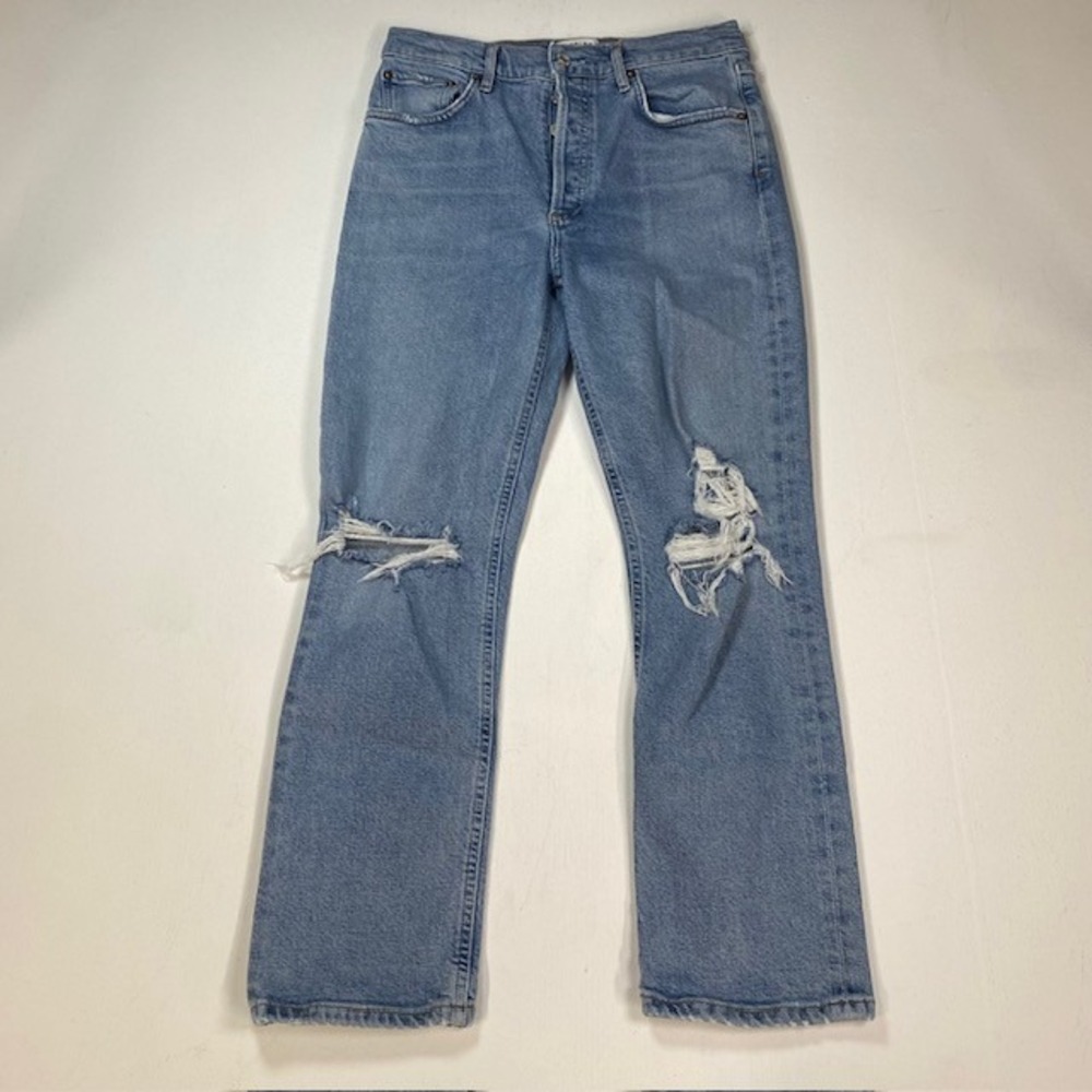Agolde High Rise Straight Leg Distressed Jeans Light‎ Wash Size 27 Button Fly